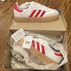 Adidas Samba - red and white, never worn. Size 6.5 female.